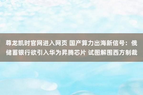 尊龙凯时官网进入网页 国产算力出海新信号：俄储蓄银行欲引入华为昇腾芯片 试图解围西方制裁