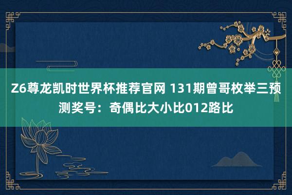Z6尊龙凯时世界杯推荐官网 131期曾哥枚举三预测奖号：奇偶比大小比012路比