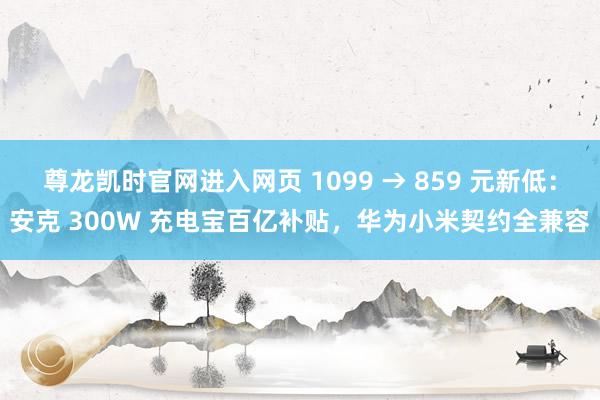 尊龙凯时官网进入网页 1099 → 859 元新低：安克 300W 充电宝百亿补贴，华为小米契约全兼容