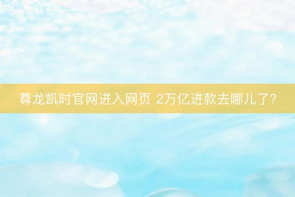 尊龙凯时官网进入网页 2万亿进款去哪儿了？